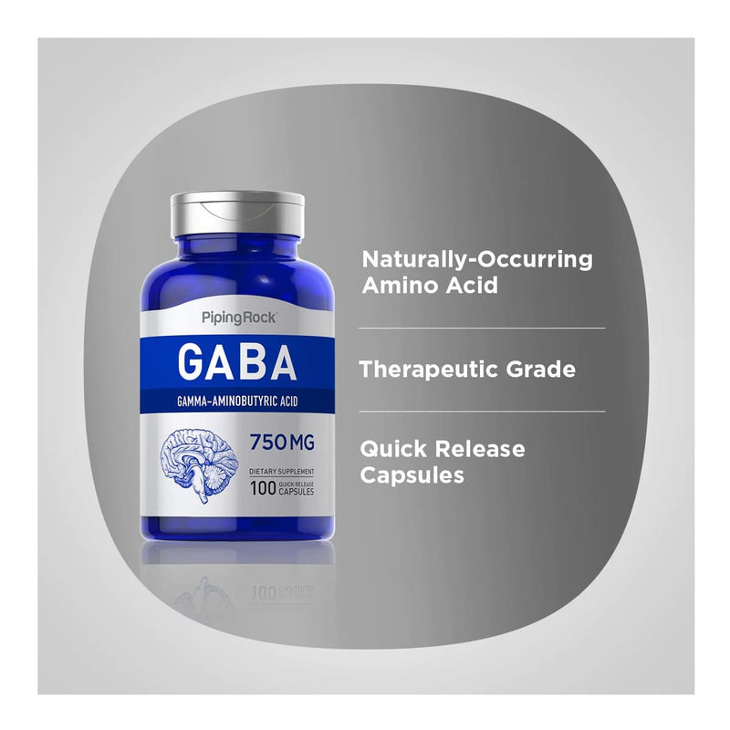 GABA 750 Mg Acido Gamma Aminobutirico Estres 100 Capsulas Piping Rock