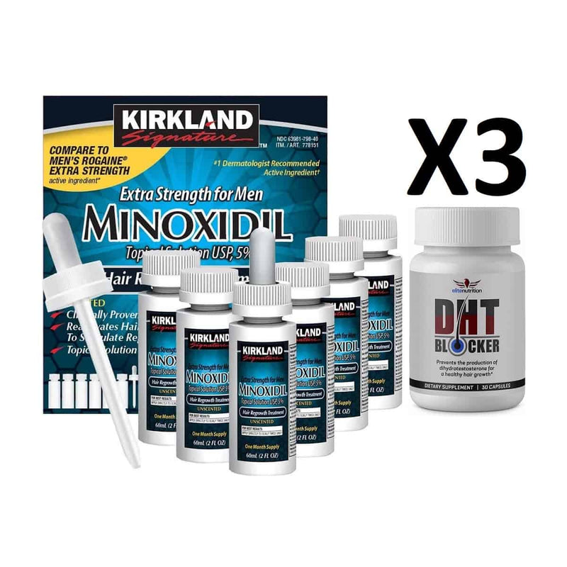 Caja Minoxidil 5% Kirkland 3 DHT Blocker