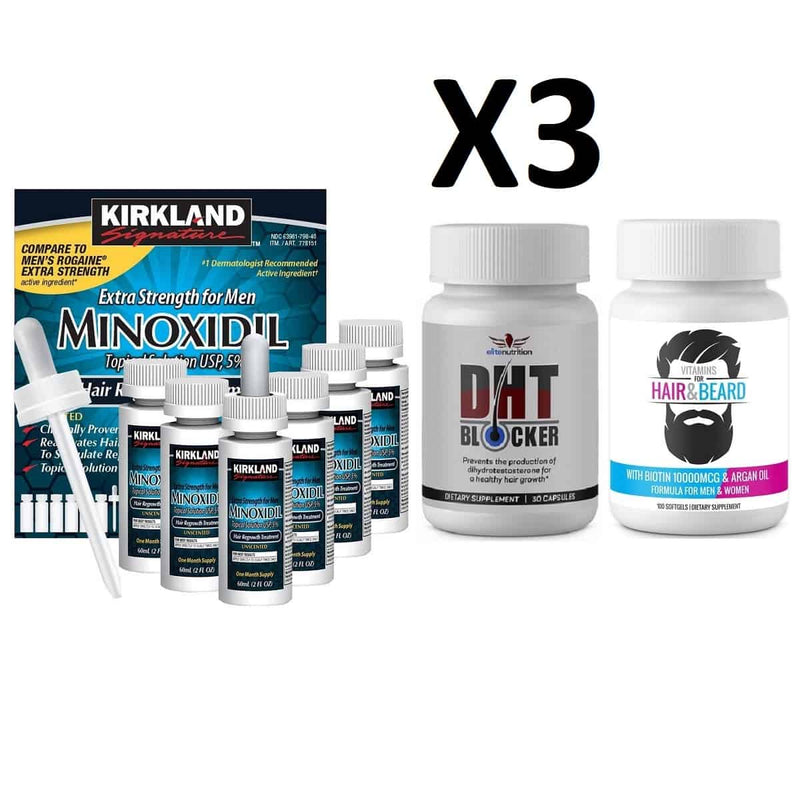 Minoxidil 5% Kirkland 3 DHT Blocker Biotina 10000 Mcg