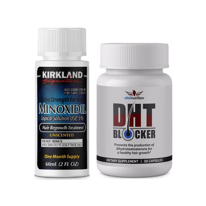 Kit 1 Minoxidil 5% Kirkland Y DHT Blocker 30 Capsulas