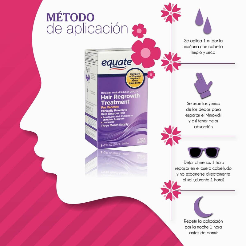 Equate Minoxidil 2% Mujeres Y Biotina 10000 Mcg
